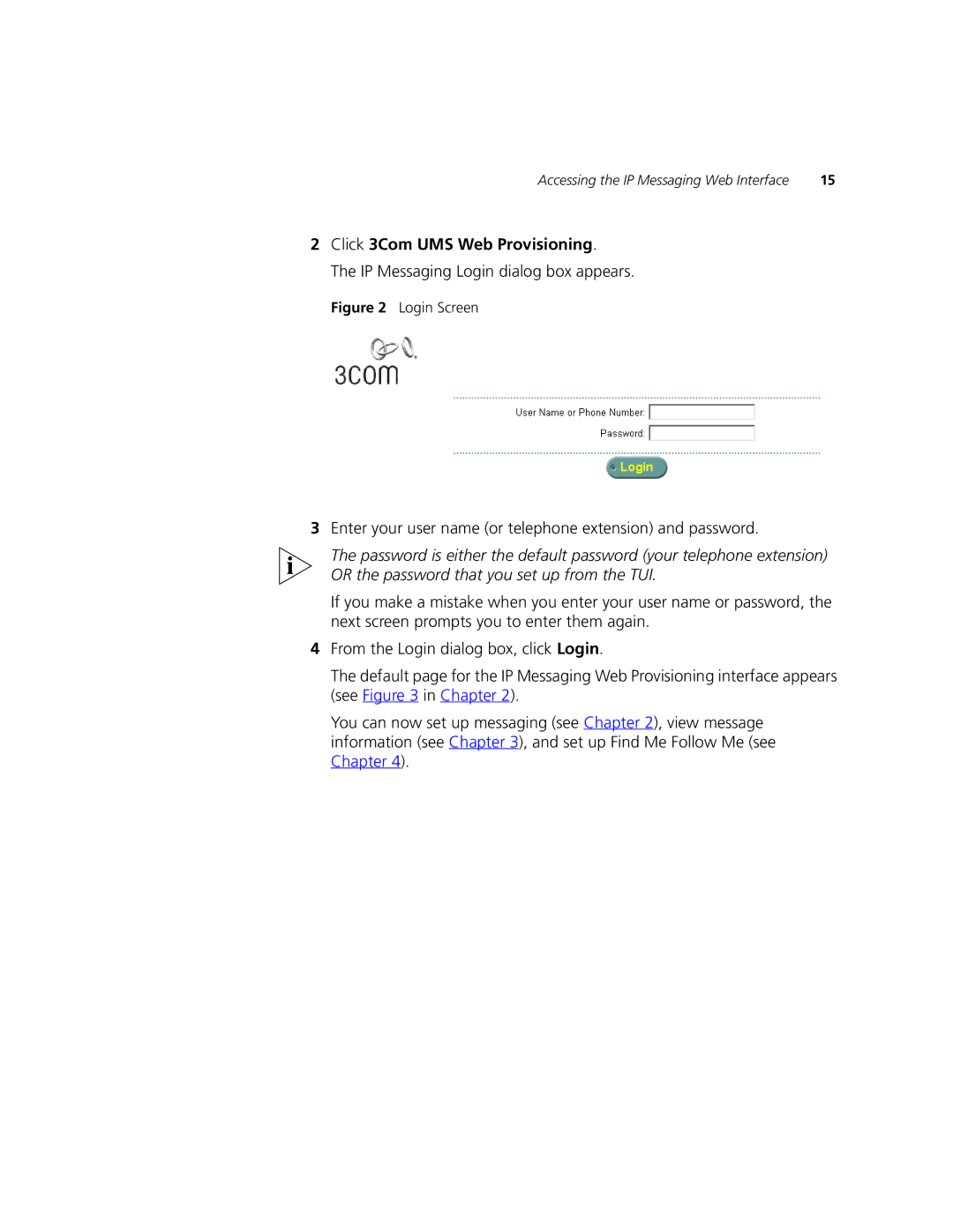 3Com V7350 manual Click 3Com UMS Web Provisioning, Login Screen 