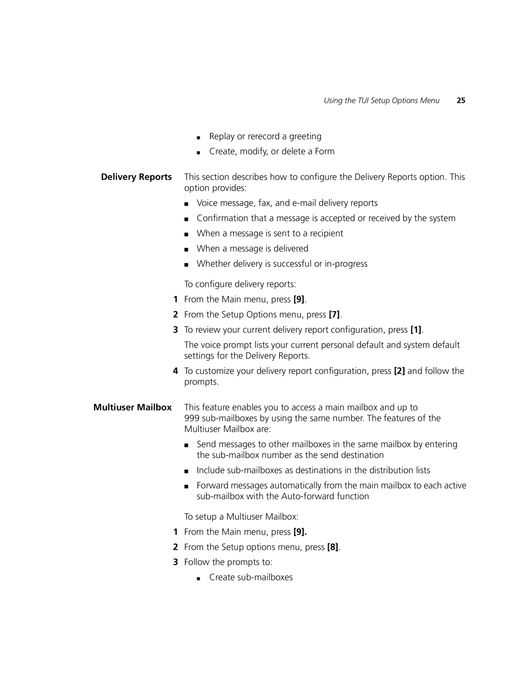 3Com V7350 manual Using the TUI Setup Options Menu 