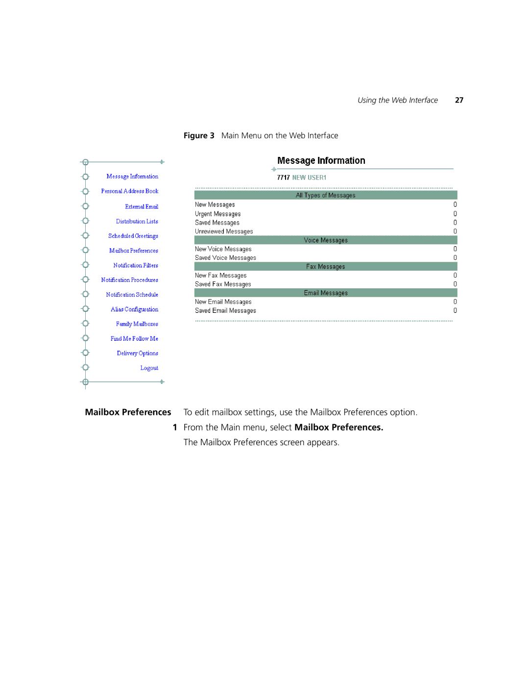 3Com V7350 manual Main Menu on the Web Interface 