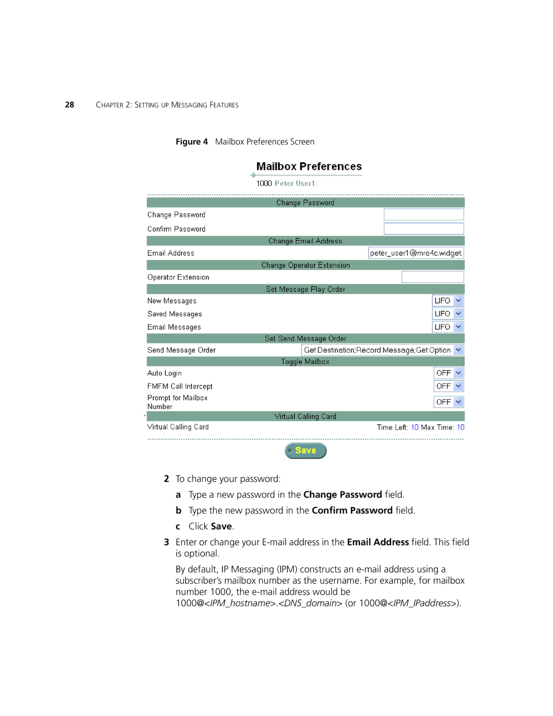 3Com V7350 manual Mailbox Preferences Screen 