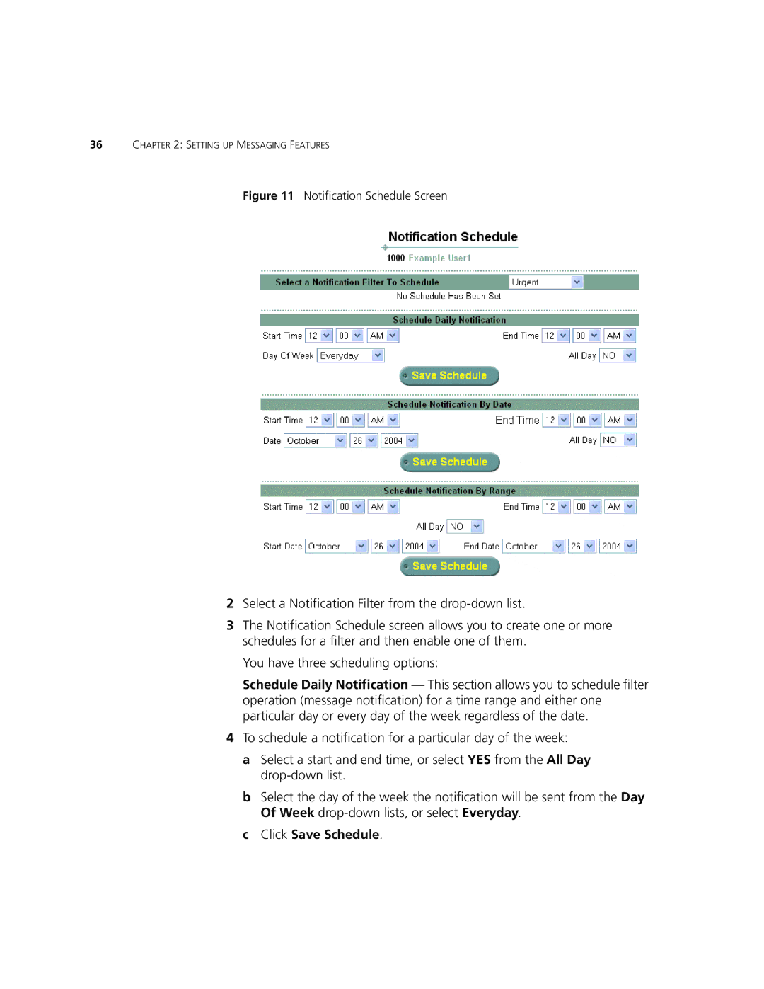 3Com V7350 manual Click Save Schedule, Notification Schedule Screen 