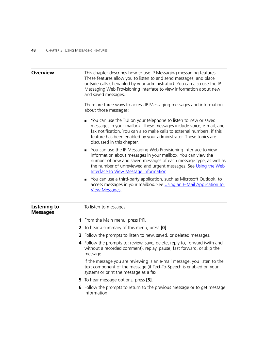 3Com V7350 manual Overview, Listening to, Messages 