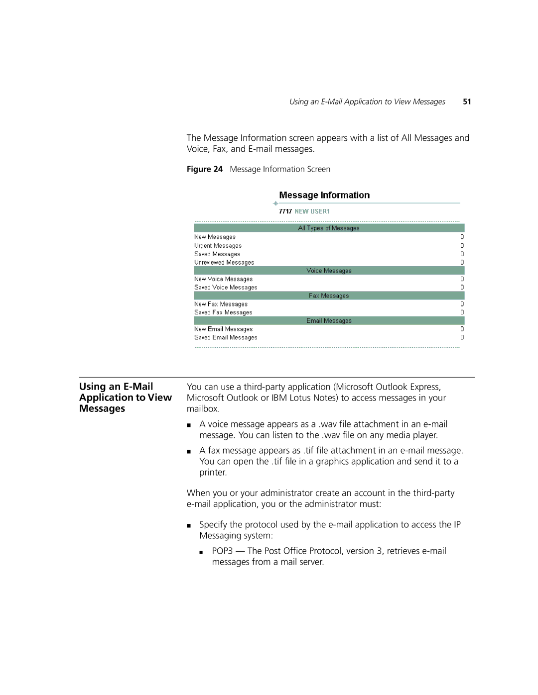 3Com V7350 manual Using an E-Mail Application to View Messages, Message Information Screen 