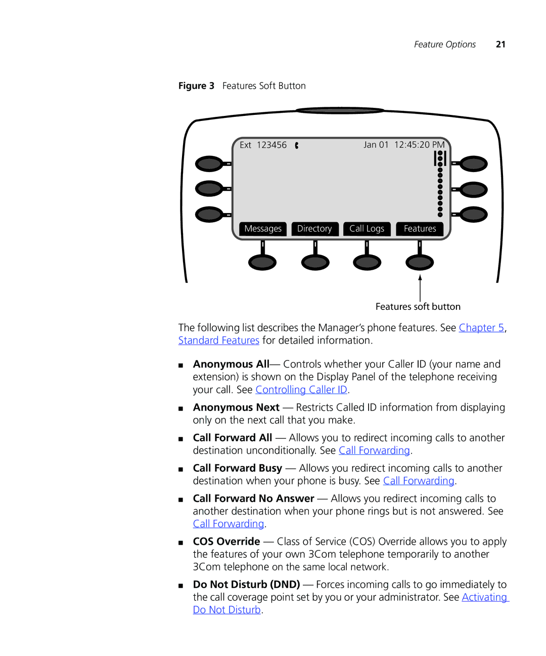 3Com VCX V7000 IP manual Eatures Softtbutton 