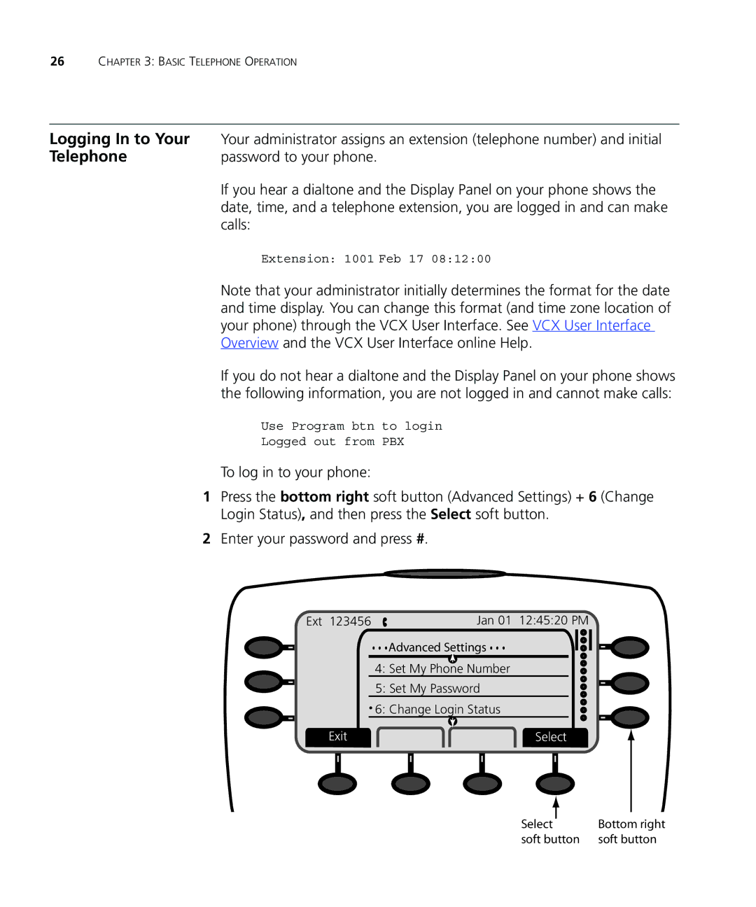 3Com VCX V7000 IP manual Logging In to Your, Telephone, Password to your phone, Calls 