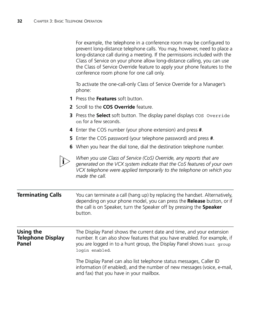 3Com VCX V7000 IP manual Terminating Calls, Using, Telephone Display, Panel 