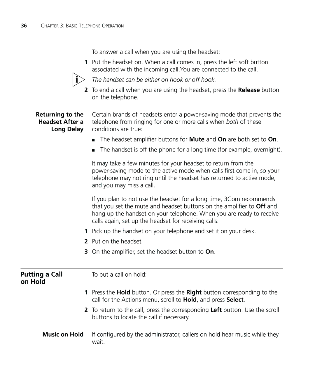 3Com VCX V7000 IP manual Putting a Call, On Hold 