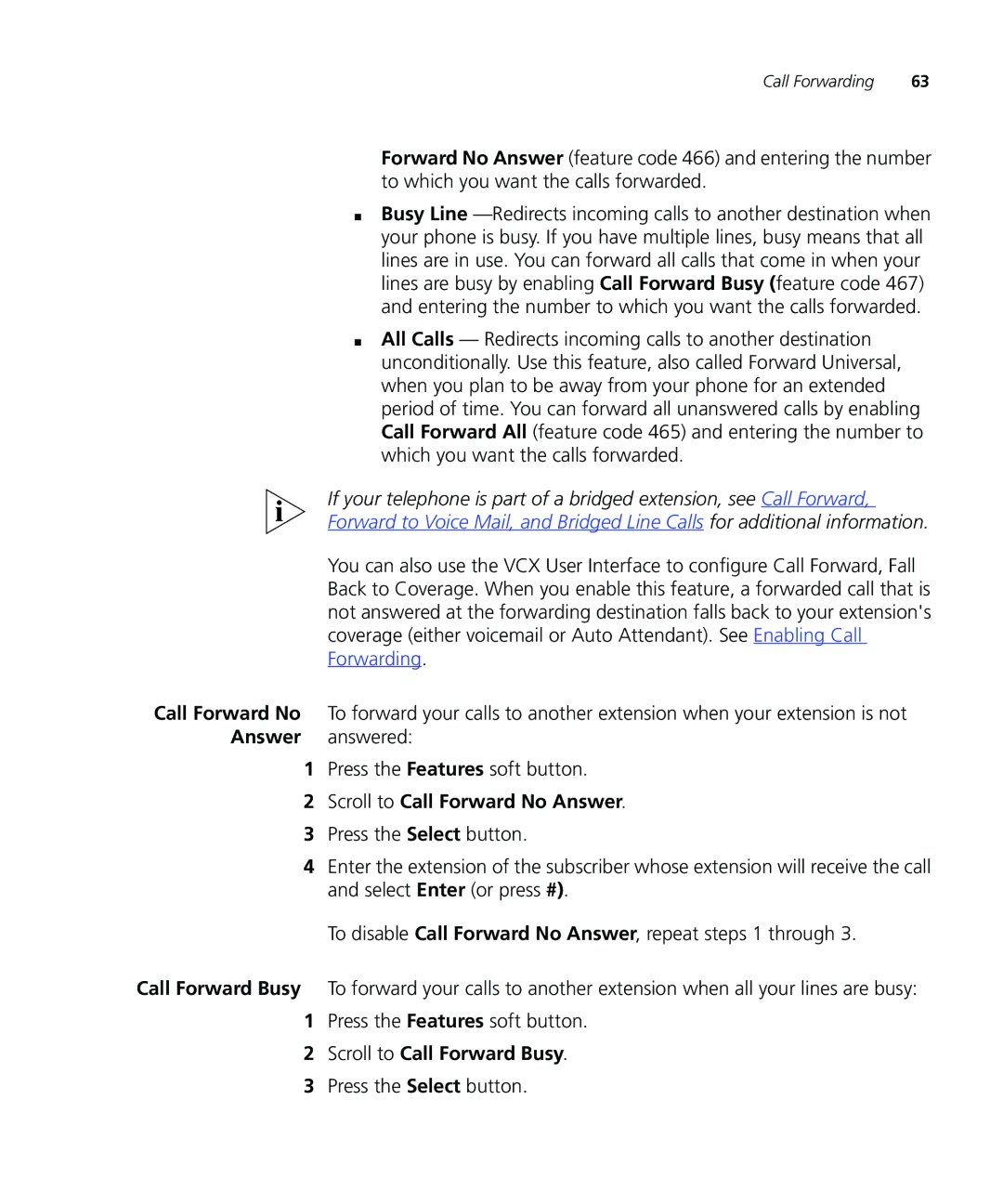3Com VCX V7000 IP manual Scroll to Call Forward No Answer, Scroll to Call Forward Busy, Press the Select button 