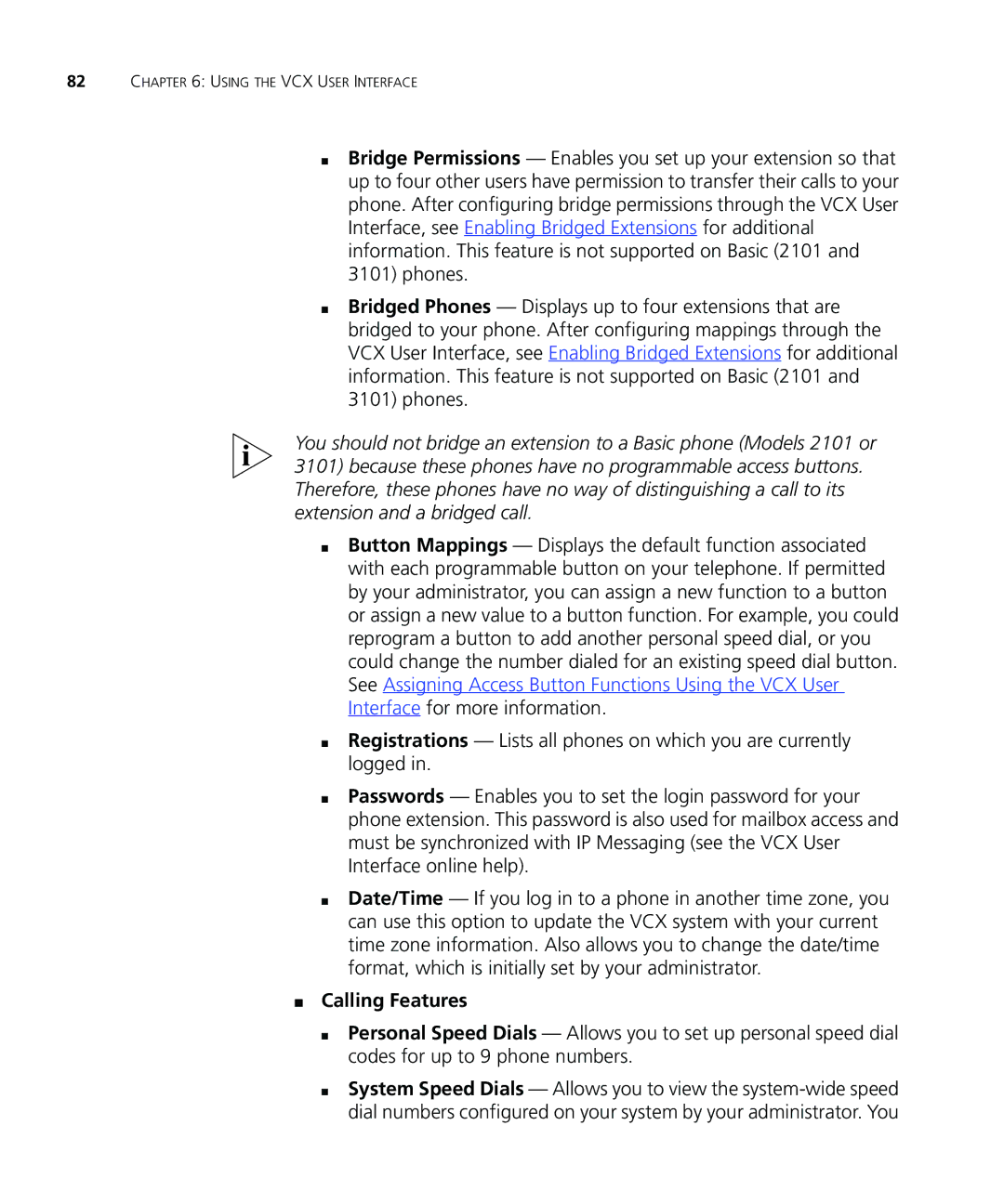 3Com VCX V7000 IP manual Calling Features 