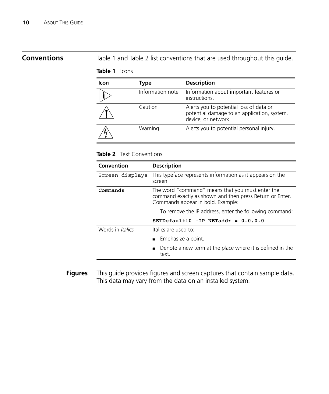 3Com VCX V7000 manual Conventions, List conventions that are used throughout this guide Icons 