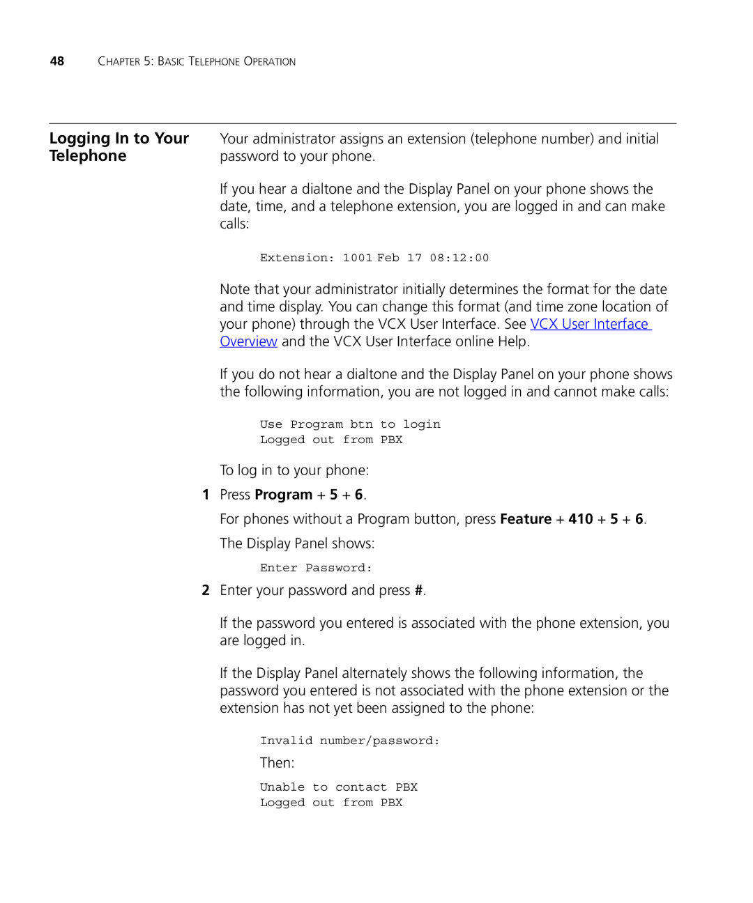 3Com VCX V7000 manual Logging In to Your, Telephone 