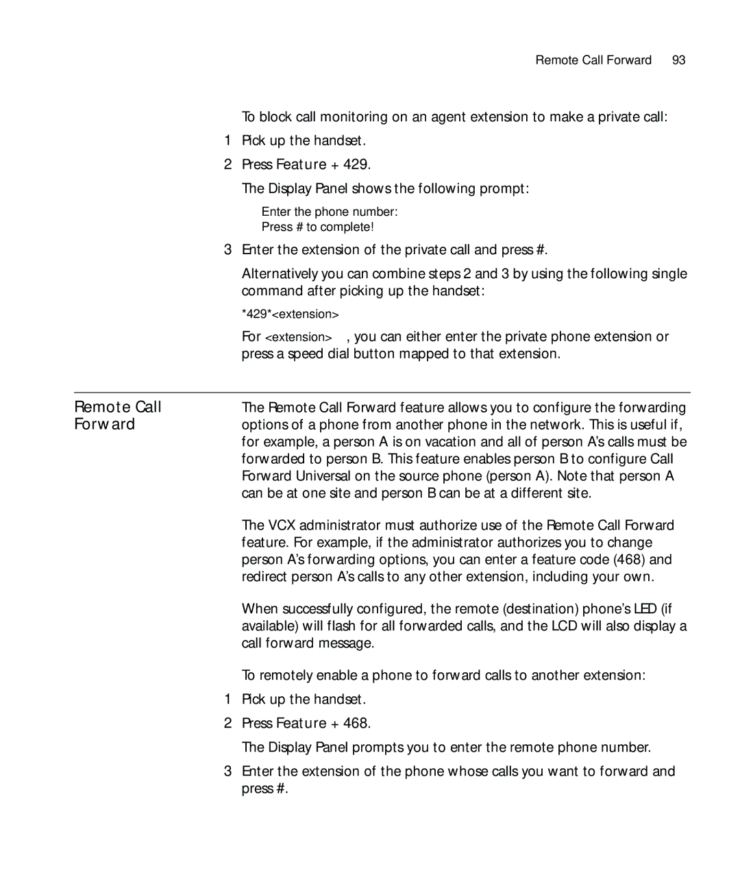 3Com VCX V7000 manual Remote Call, Forward 