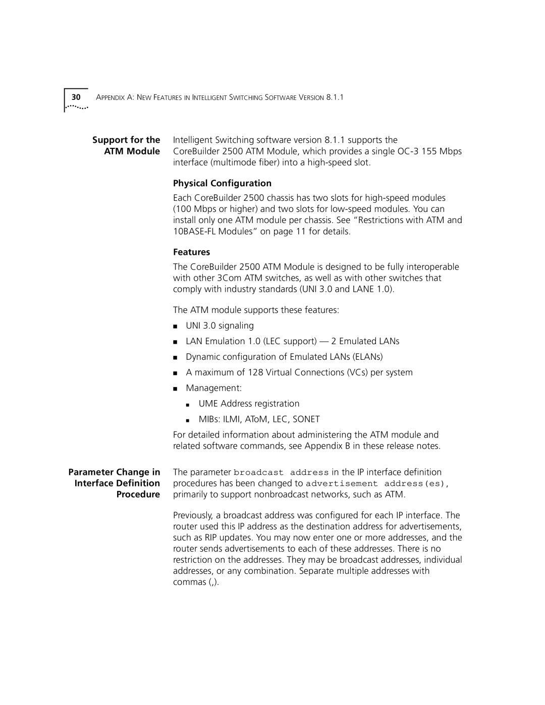 3Com Version 8.1.2 manual Physical Configuration, Features 