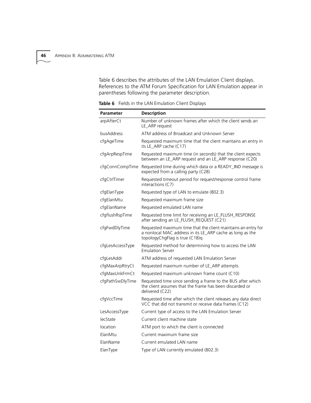 3Com Version 8.1.2 manual Parameter Description, CfgArpRespTime 