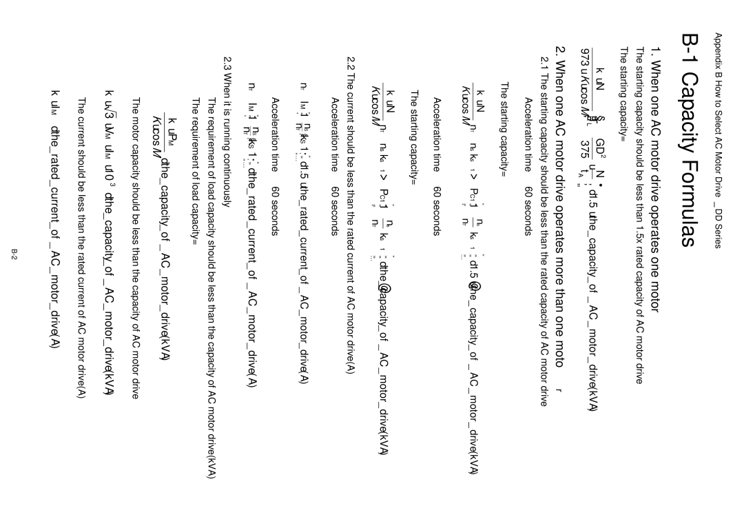 3Com VFD-D D manual Capacity Formulas, When one AC motor drive operates one motor 