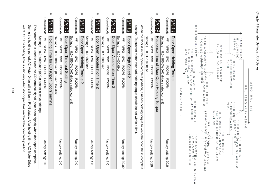 3Com VFD-D D manual Door Open Holding Torque, Door Open Time-out Setting, Holding Time for OD Open DoorTerminal 