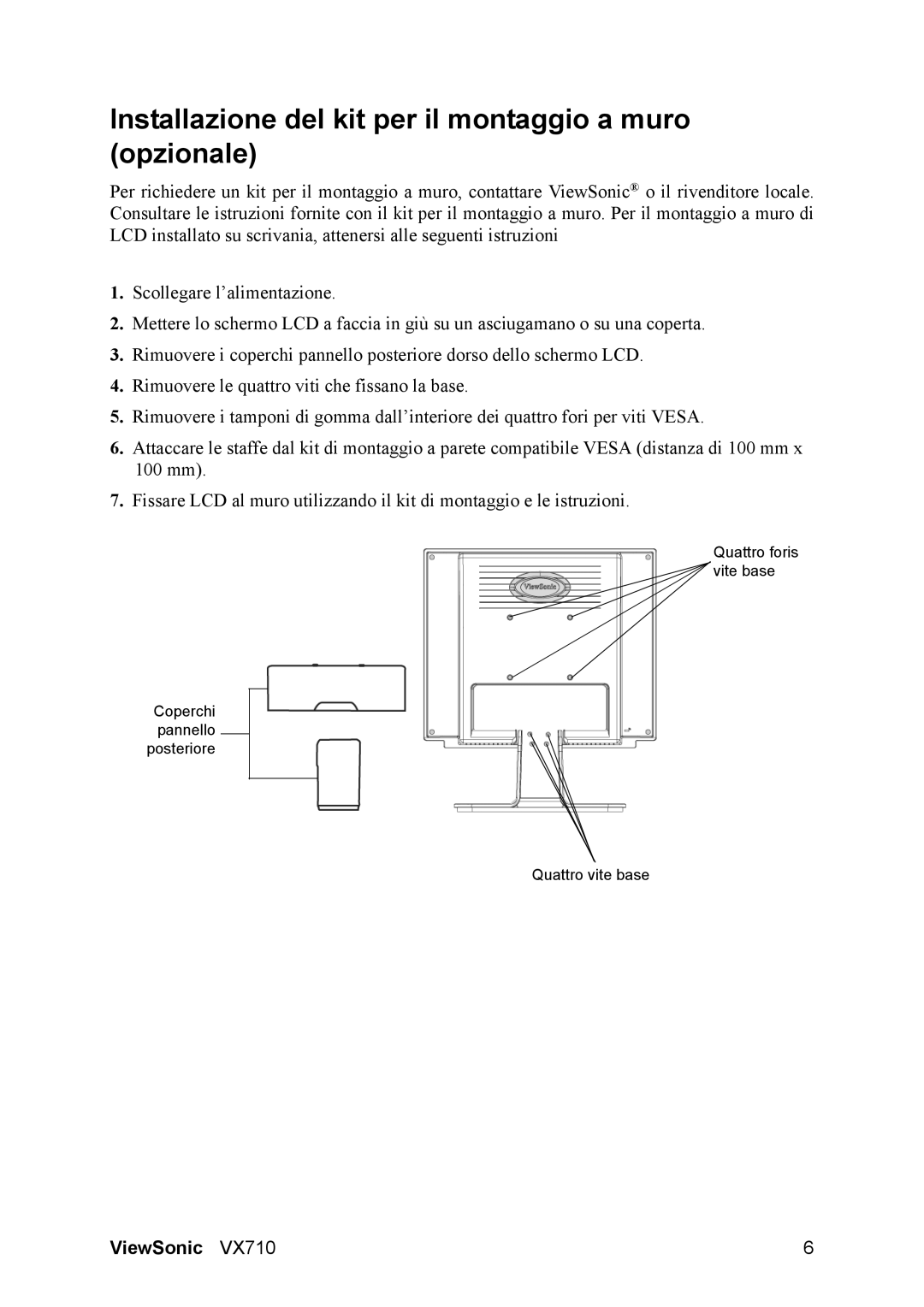 3Com VX710 manual Installazione del kit per il montaggio a muro opzionale 