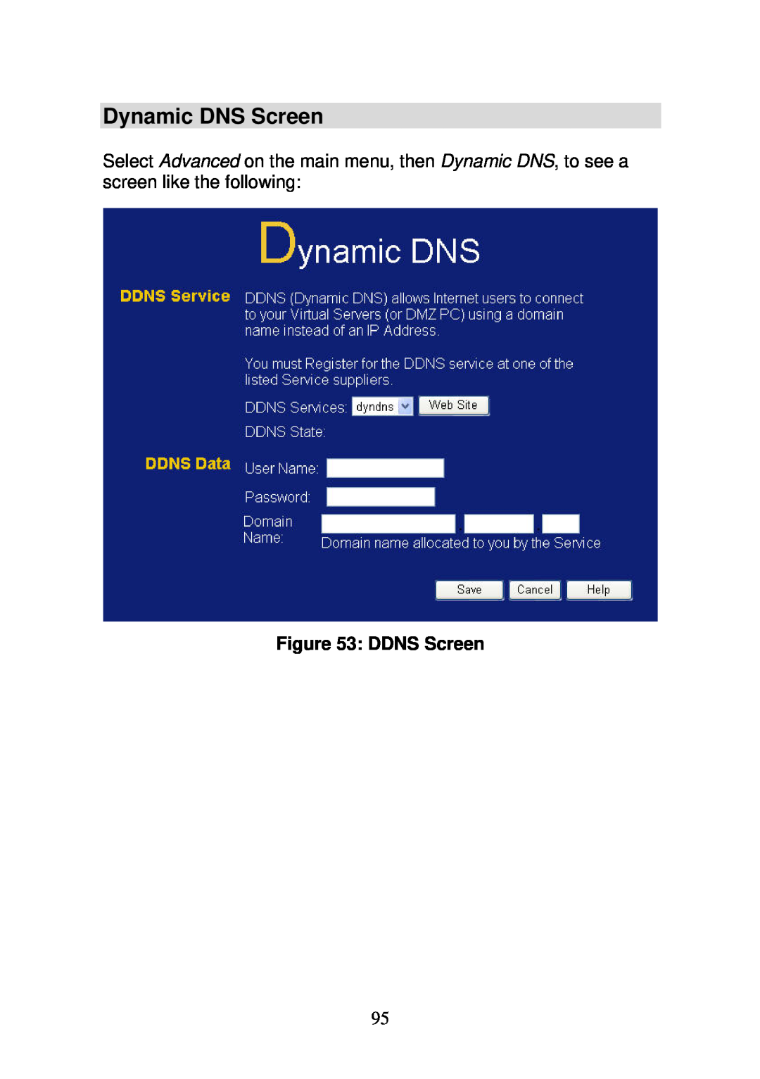 3Com WBR-6000 user manual Dynamic DNS Screen, DDNS Screen 