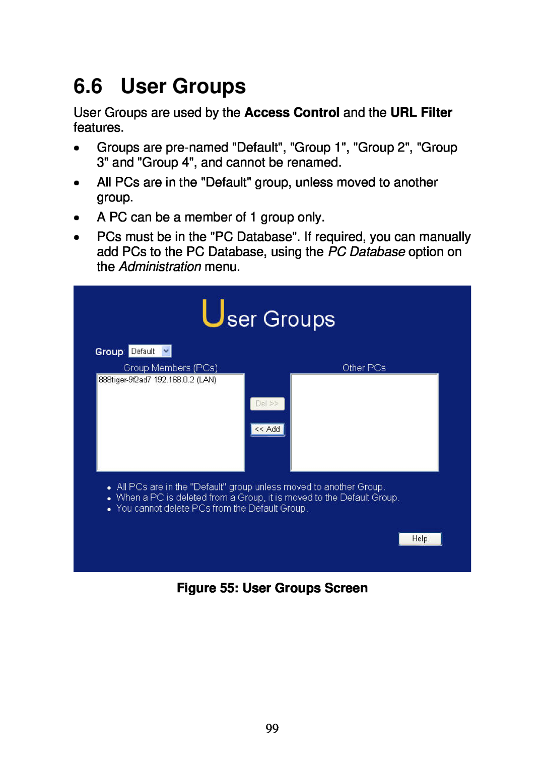 3Com WBR-6000 user manual User Groups Screen 