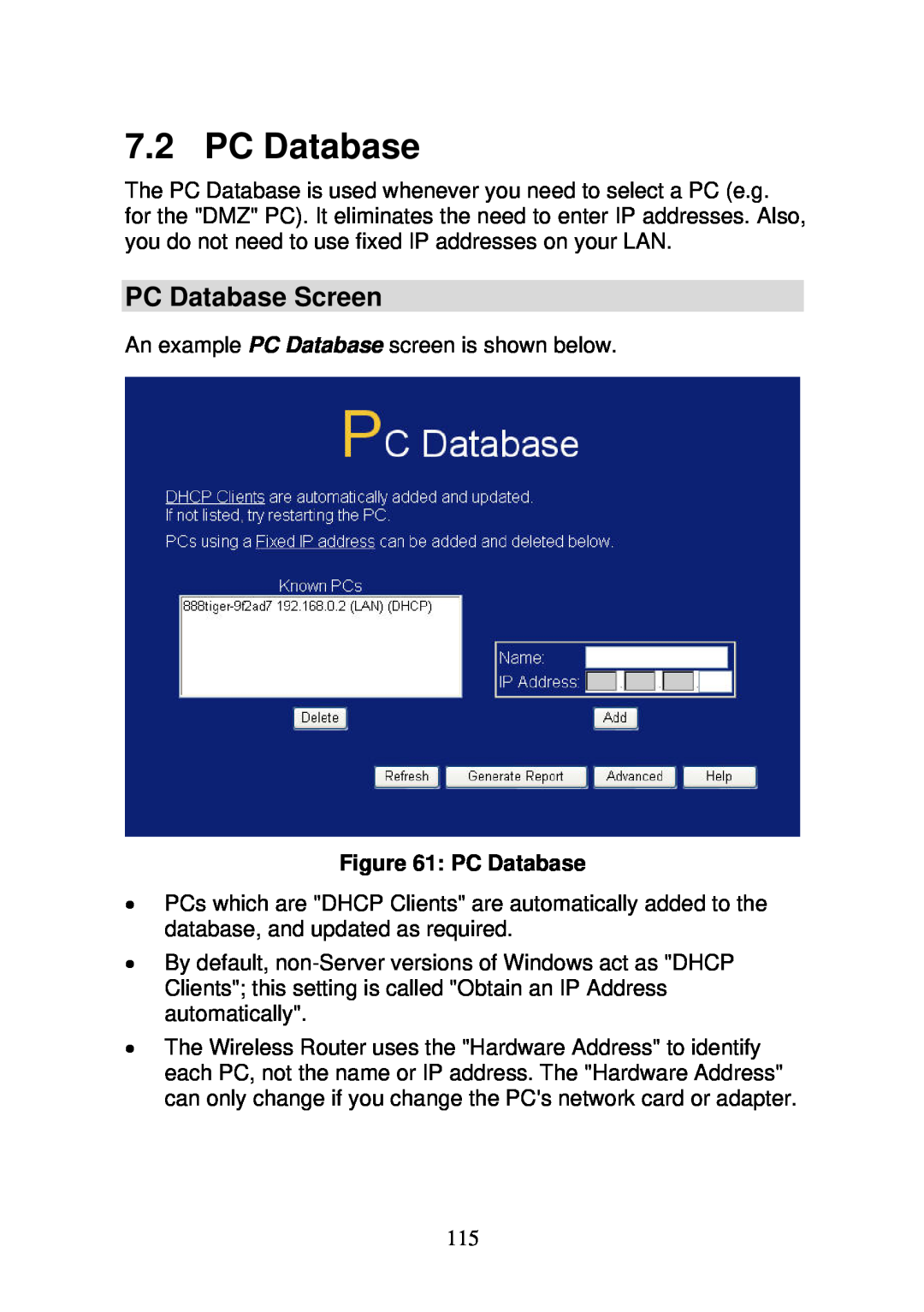 3Com WBR-6000 user manual PC Database Screen 