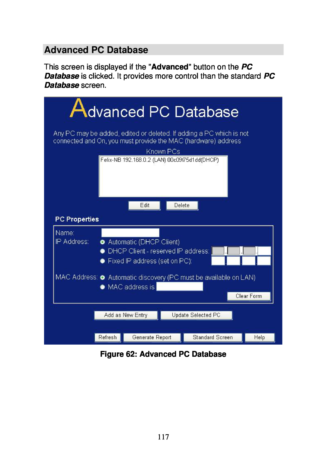 3Com WBR-6000 user manual Advanced PC Database 