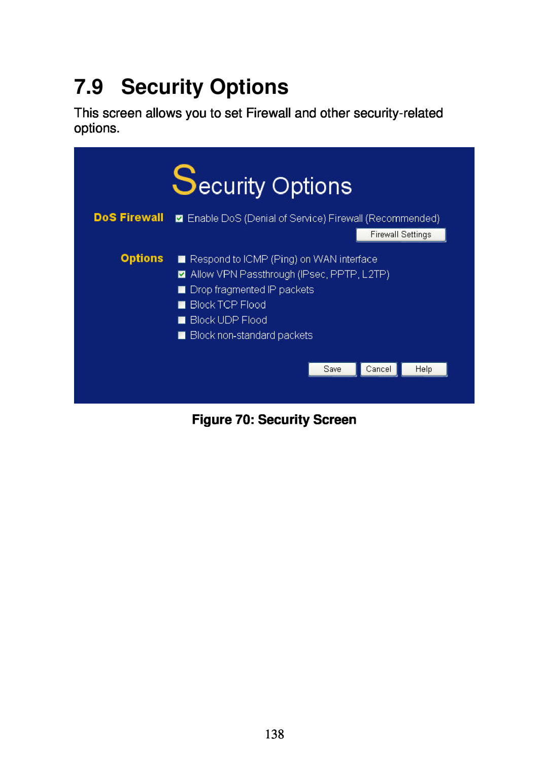 3Com WBR-6000 user manual Security Options, Security Screen 