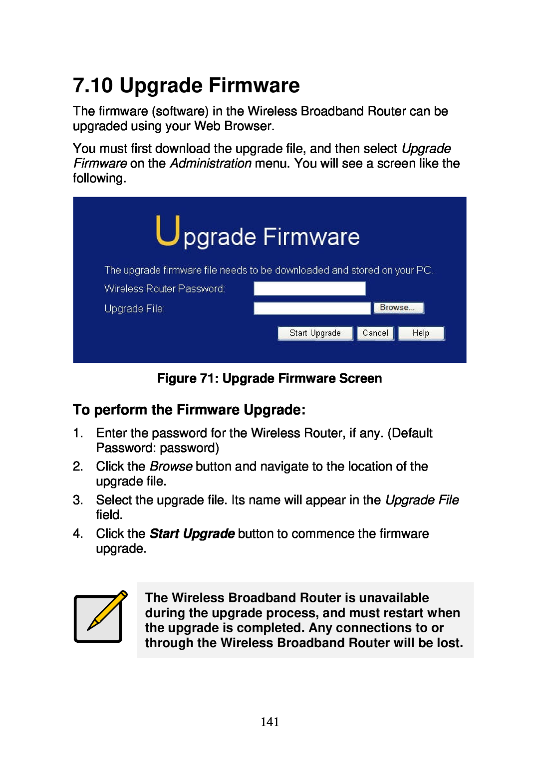 3Com WBR-6000 user manual To perform the Firmware Upgrade, Upgrade Firmware Screen 