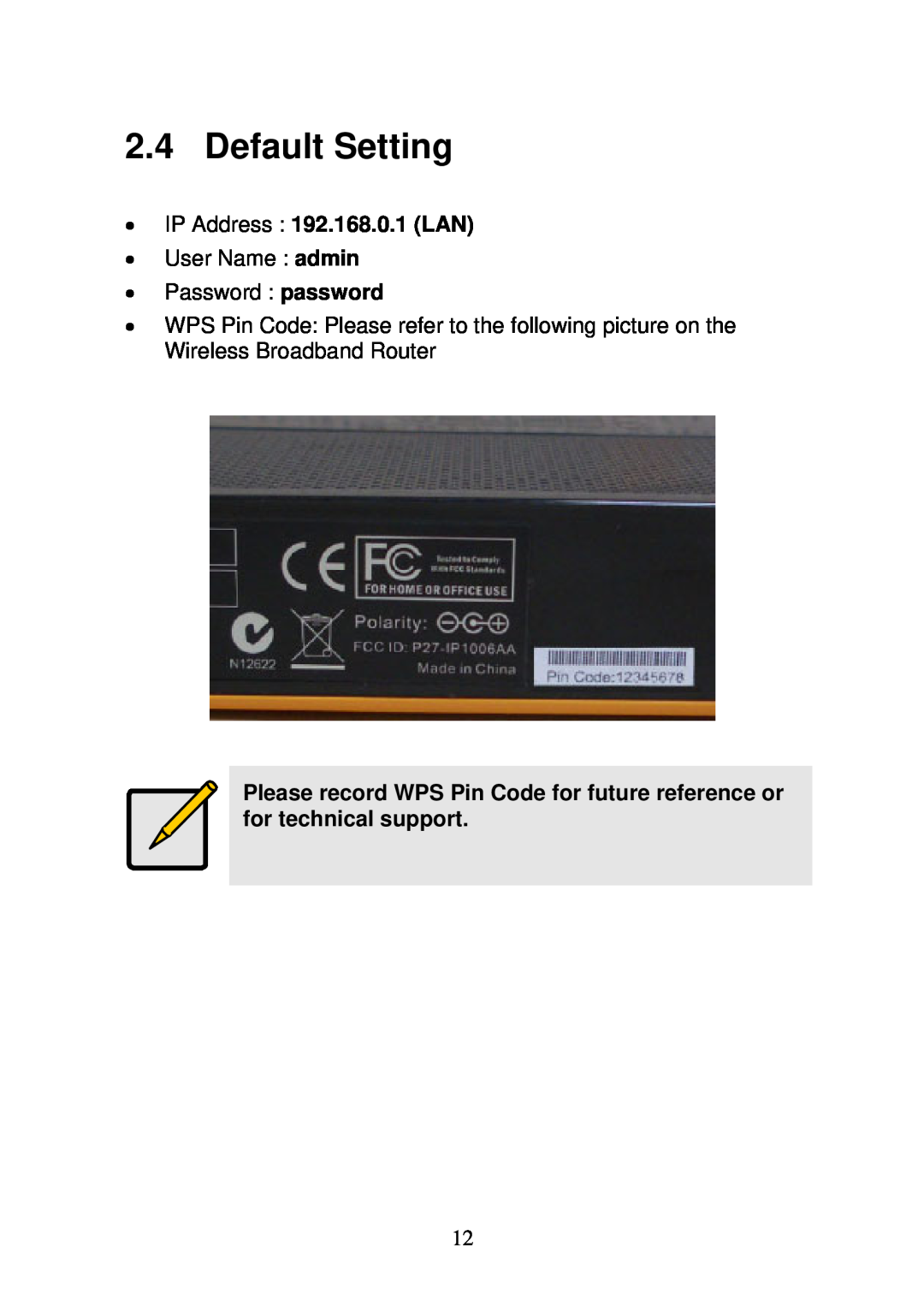 3Com WBR-6000 user manual Default Setting, IP Address 192.168.0.1 LAN 