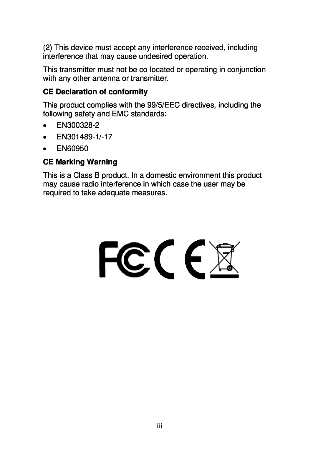 3Com WBR-6000 user manual CE Declaration of conformity, CE Marking Warning 