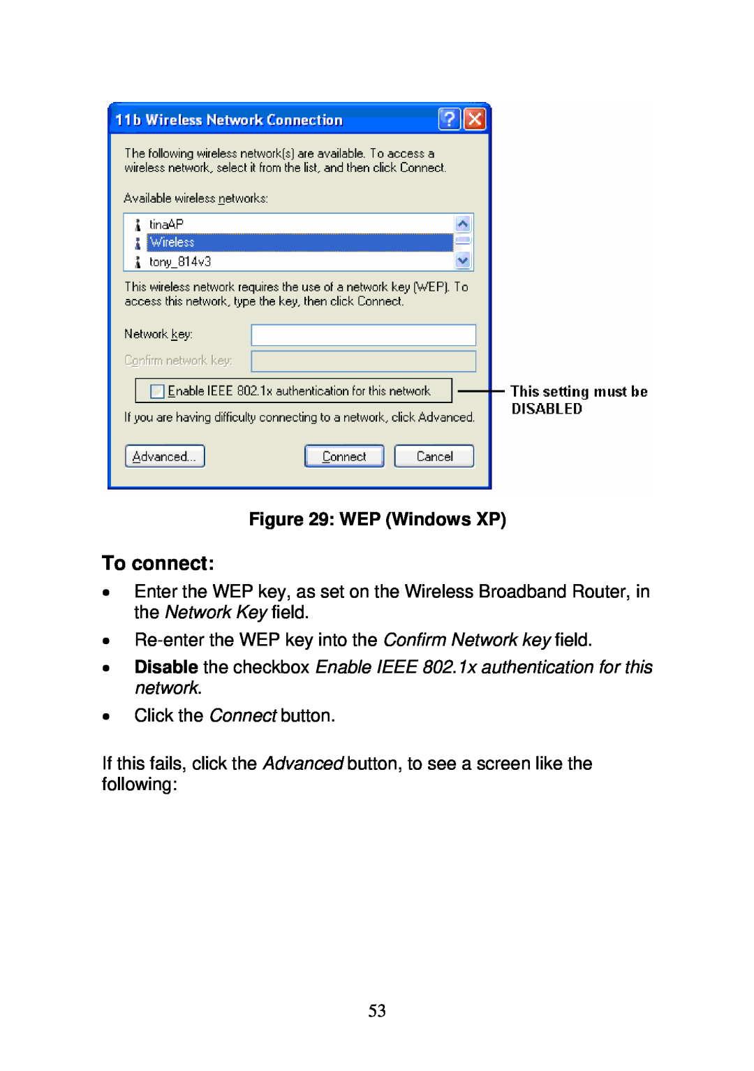 3Com WBR-6000 user manual To connect, WEP Windows XP 