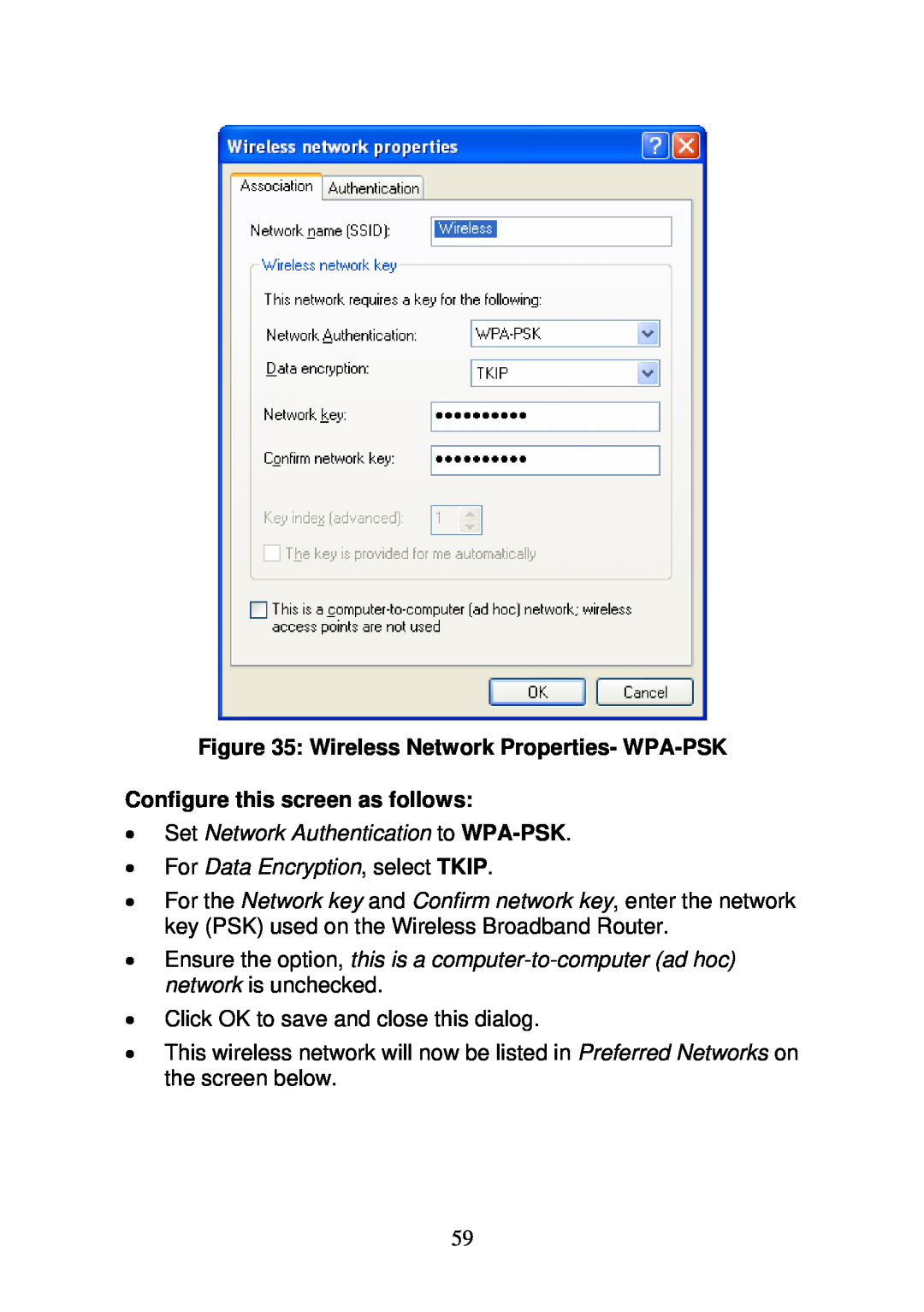 3Com WBR-6000 user manual Wireless Network Properties- WPA-PSK, Set Network Authentication to WPA-PSK 