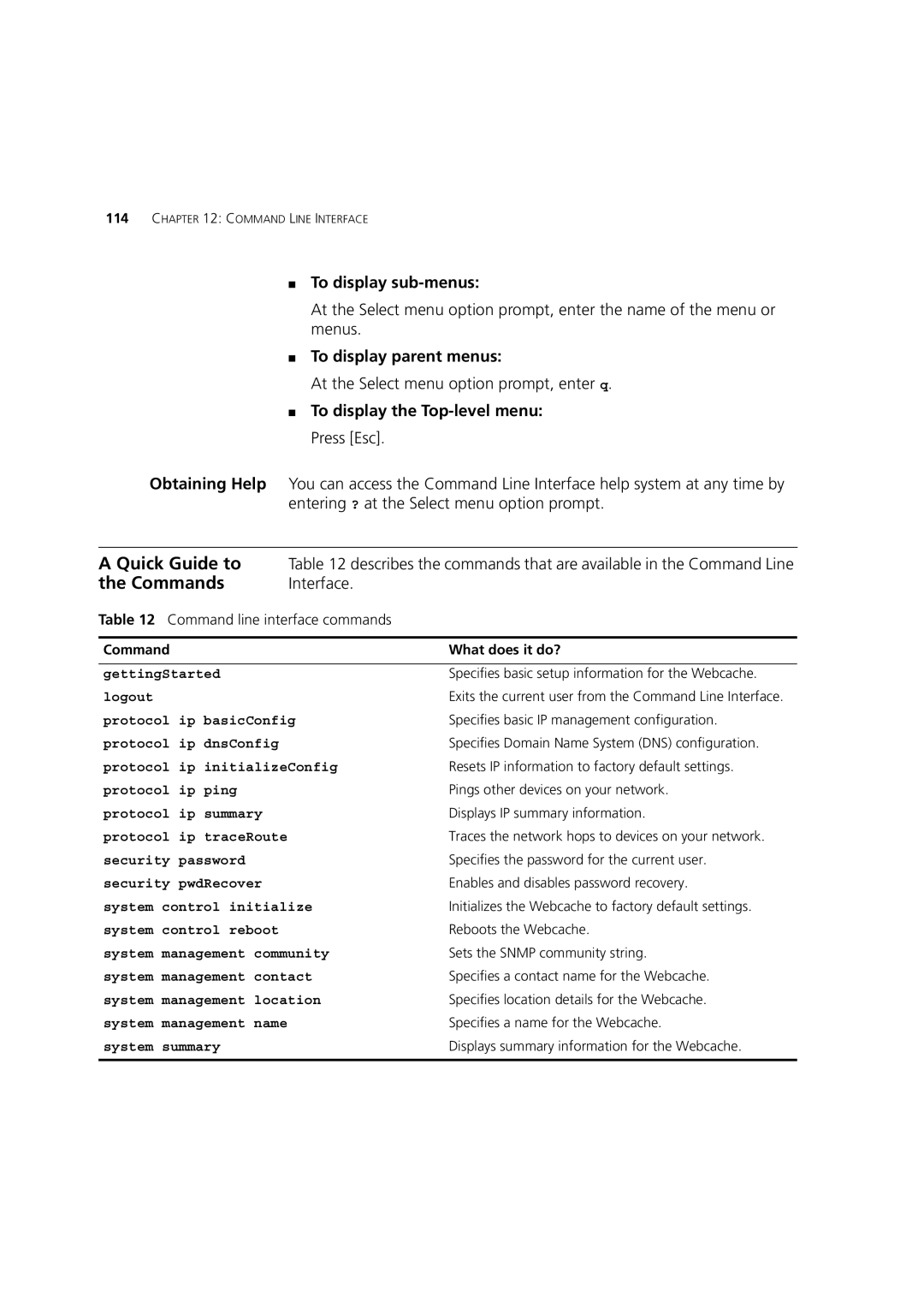 3Com Webcache 1000 (3C16115), Webcache 3000 (3C16116) manual Quick Guide to, Commands 