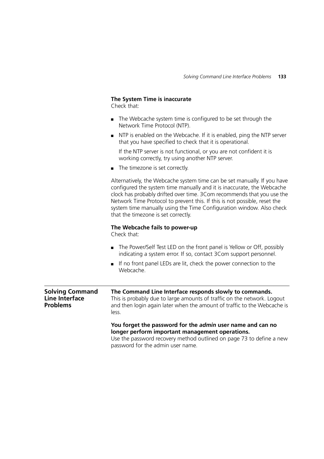 3Com Webcache 3000 (3C16116), Webcache 1000 (3C16115) manual Solving Command, Line Interface, Problems 