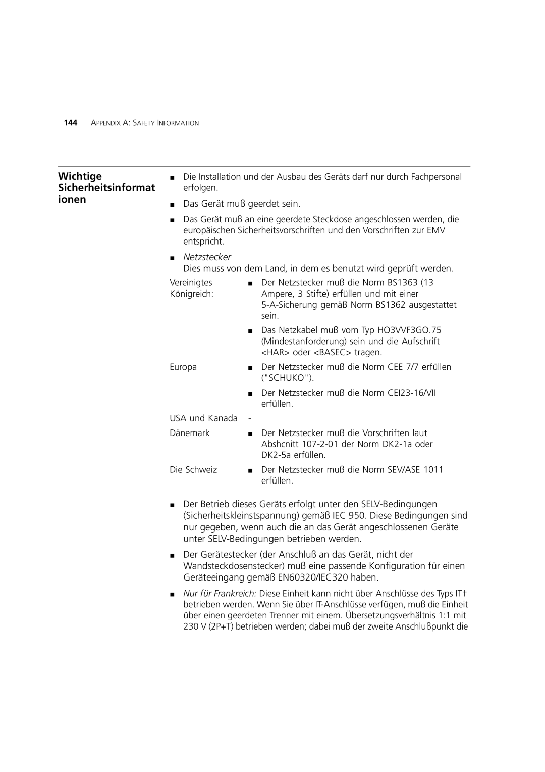 3Com Webcache 1000 (3C16115) manual Wichtige Sicherheitsinformat ionen, Das Gerät muß geerdet sein, Netzstecker 