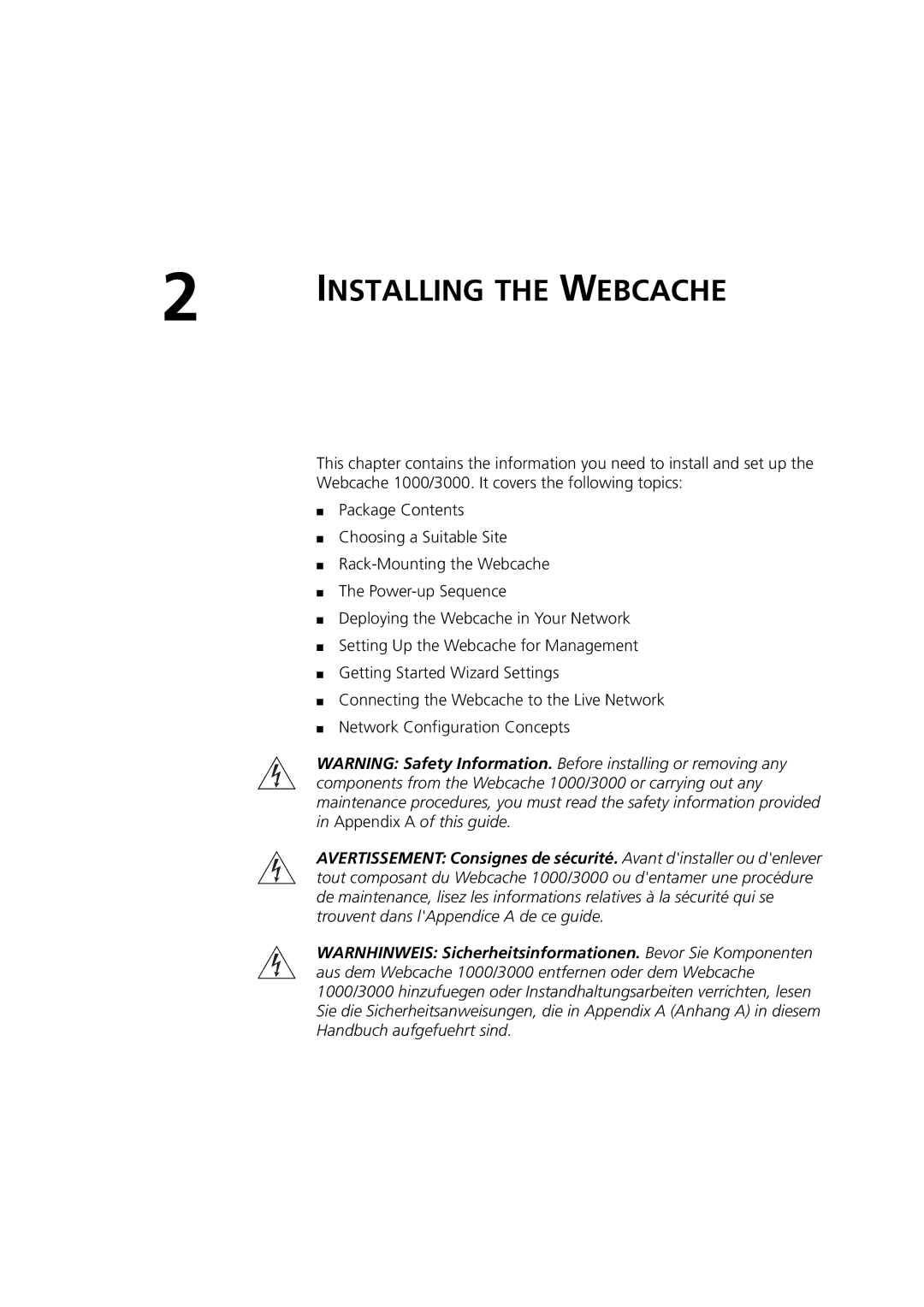 3Com Webcache 3000 (3C16116), Webcache 1000 (3C16115) manual Installing the Webcache 