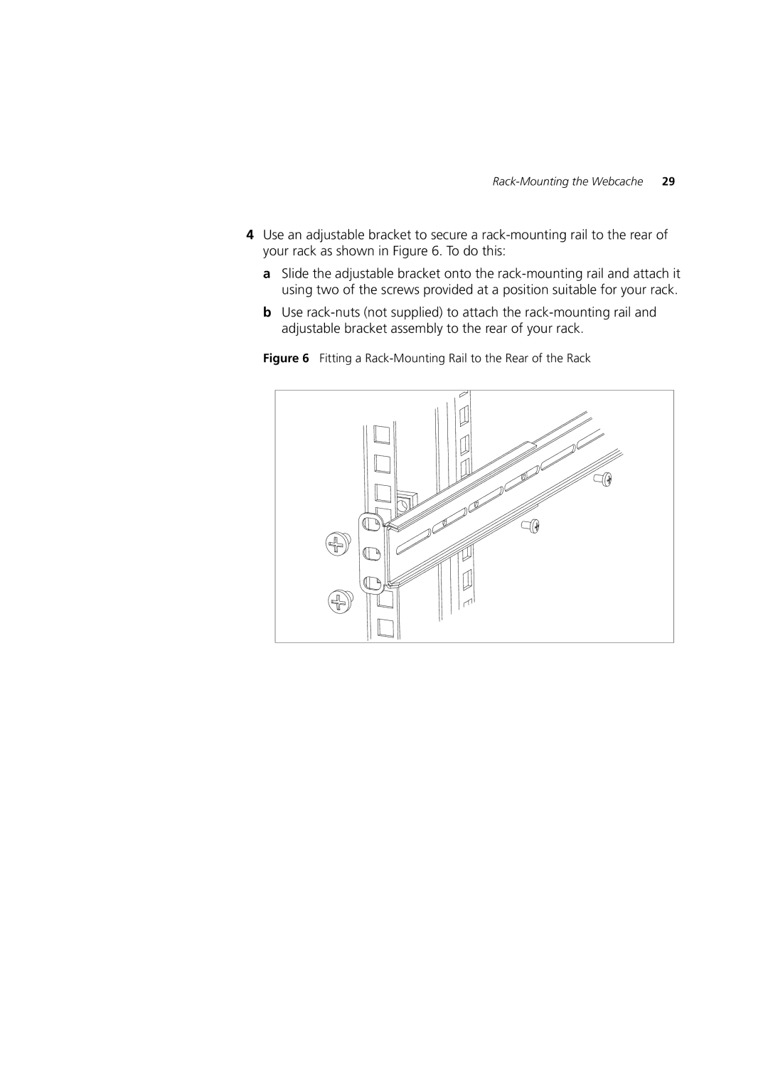 3Com Webcache 3000 (3C16116), Webcache 1000 (3C16115) manual Fitting a Rack-Mounting Rail to the Rear of the Rack 