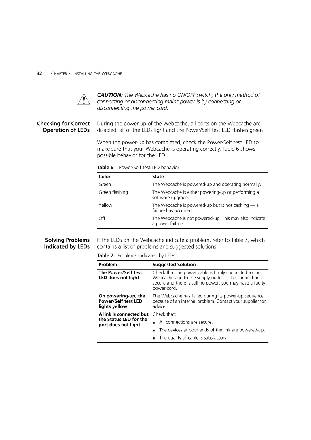 3Com Webcache 1000 (3C16115), Webcache 3000 (3C16116) manual Color State, Problem 