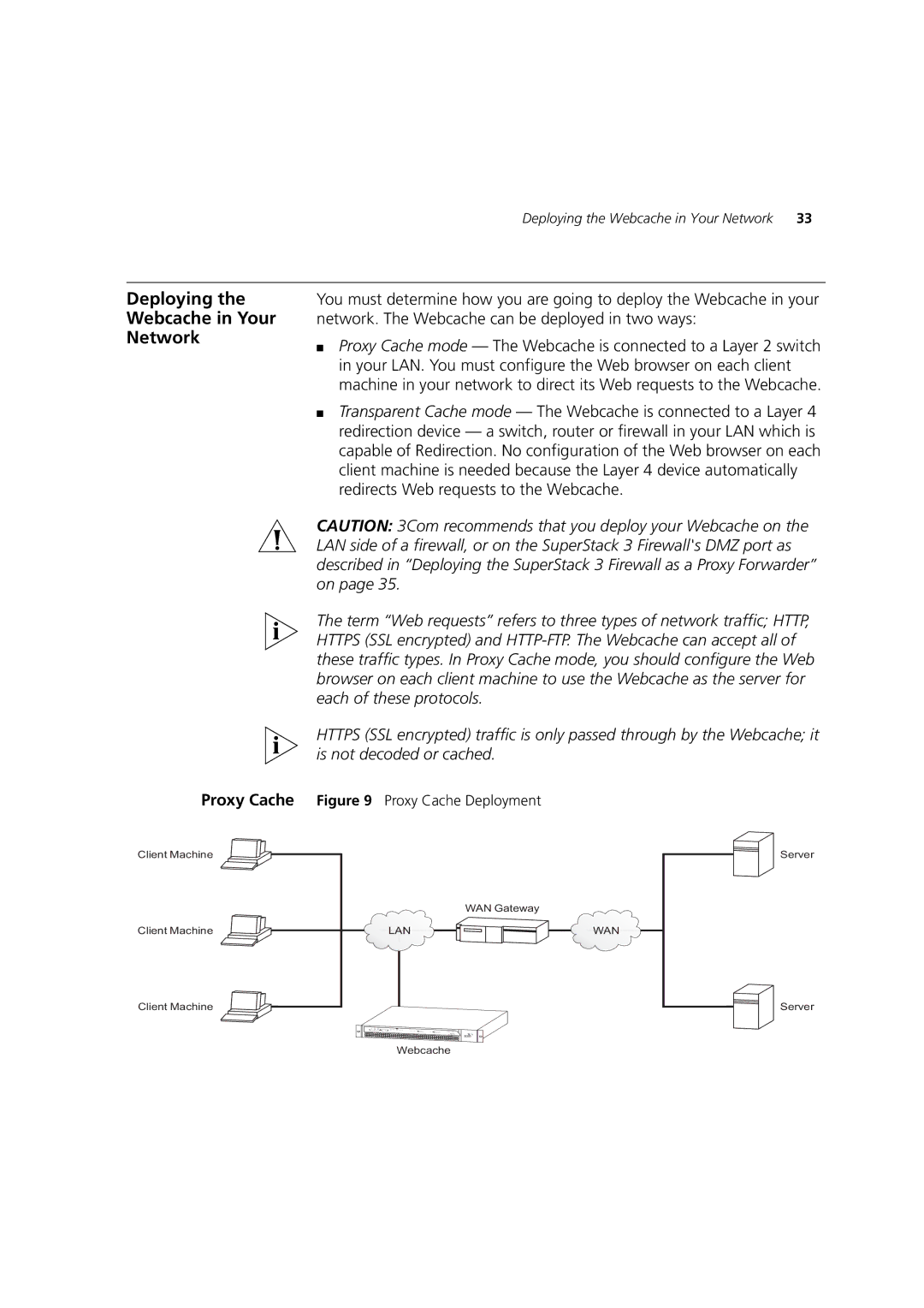 3Com Webcache 3000 (3C16116), Webcache 1000 (3C16115) manual Deploying Webcache in Your Network, Proxy Cache 