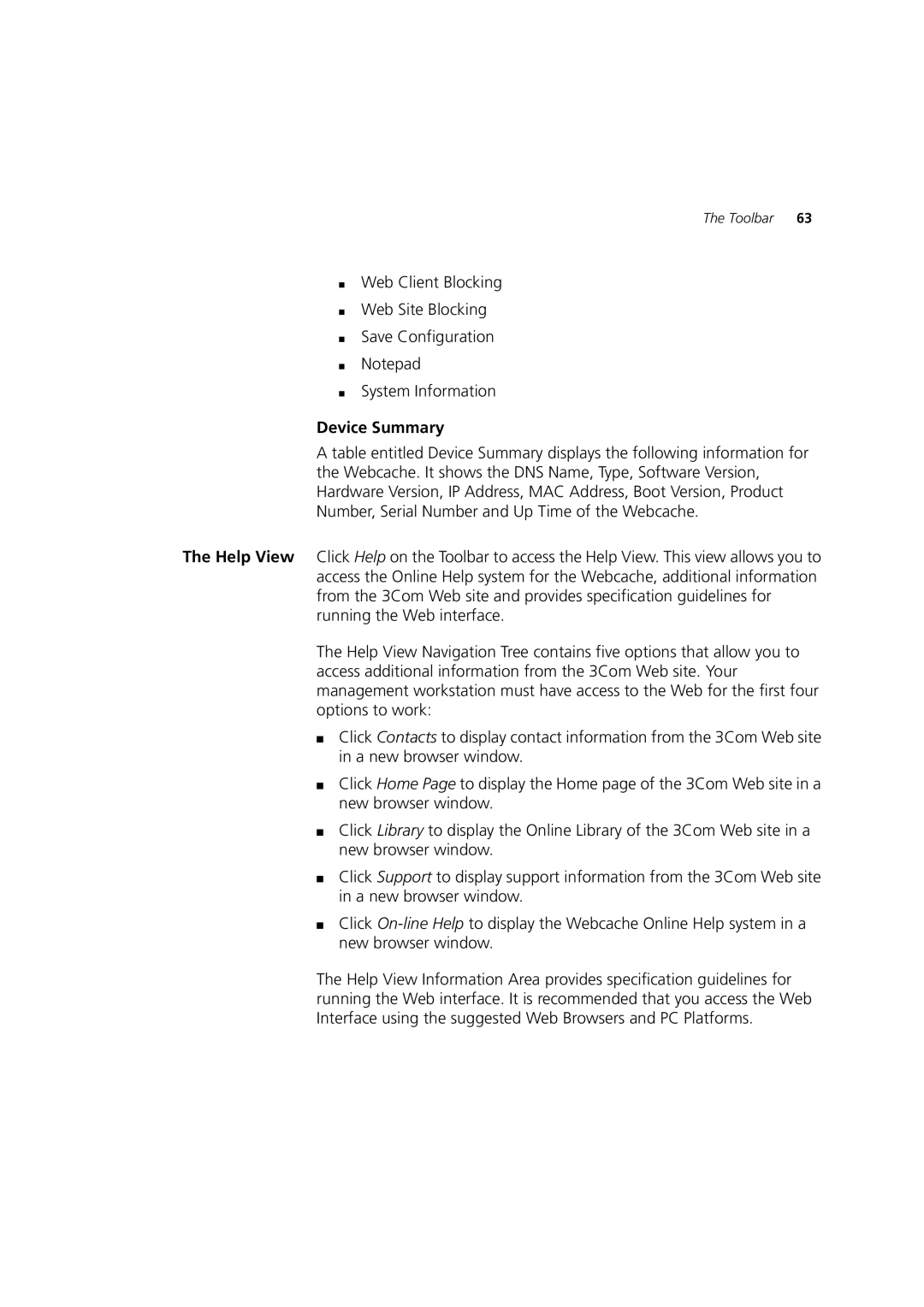 3Com Webcache 3000 (3C16116), Webcache 1000 (3C16115) manual Device Summary 