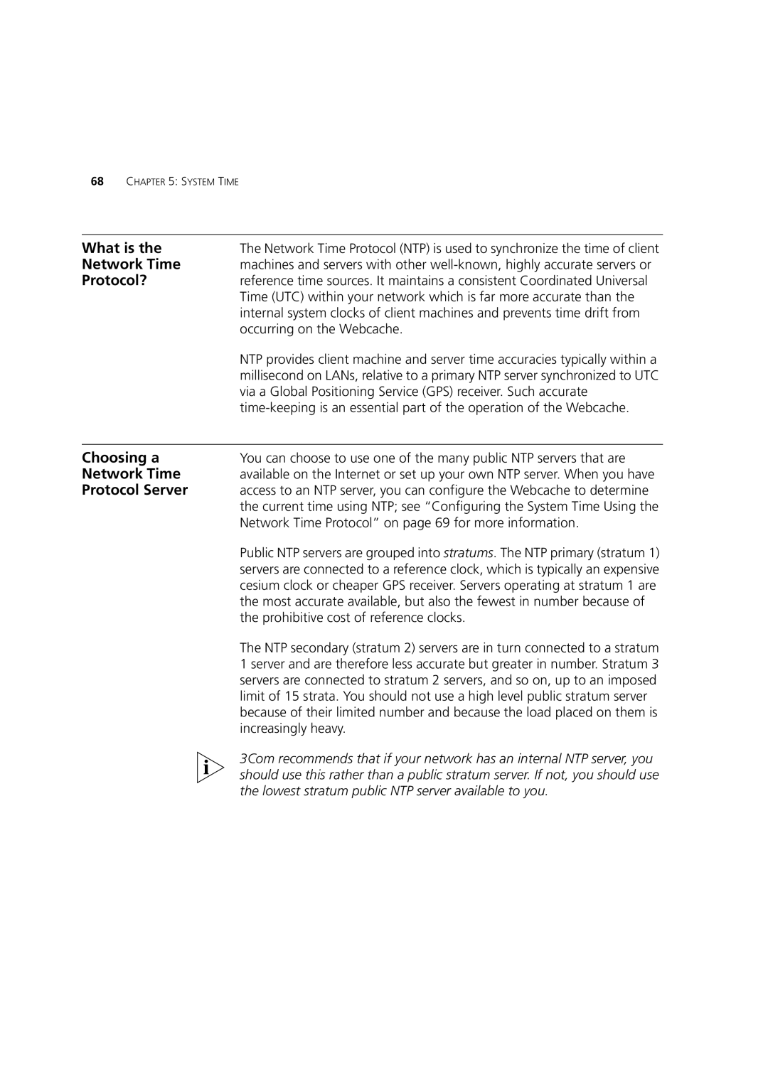 3Com Webcache 1000 (3C16115), Webcache 3000 (3C16116) manual Network Time, Protocol?, Choosing a, Protocol Server 