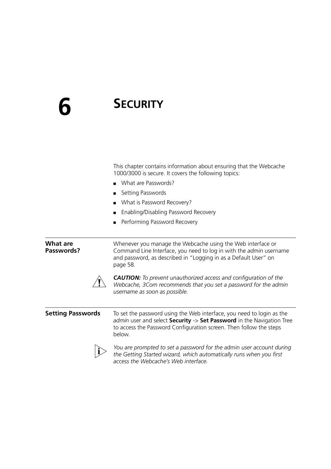 3Com Webcache 3000 (3C16116) manual What are, Passwords?, Setting Passwords, Username as soon as possible 