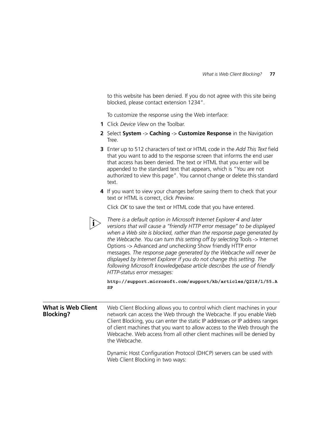 3Com Webcache 3000 (3C16116), Webcache 1000 (3C16115) manual What is Web Client Blocking? 