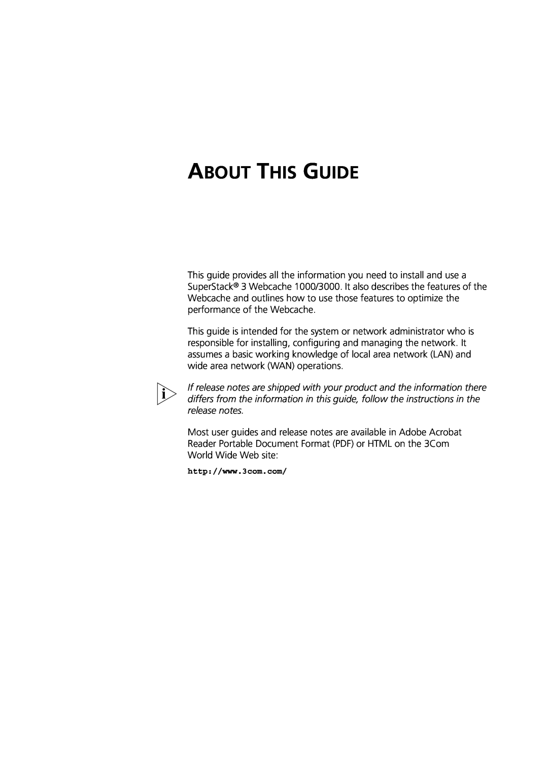 3Com Webcache 3000 (3C16116), Webcache 1000 (3C16115) manual About This Guide 