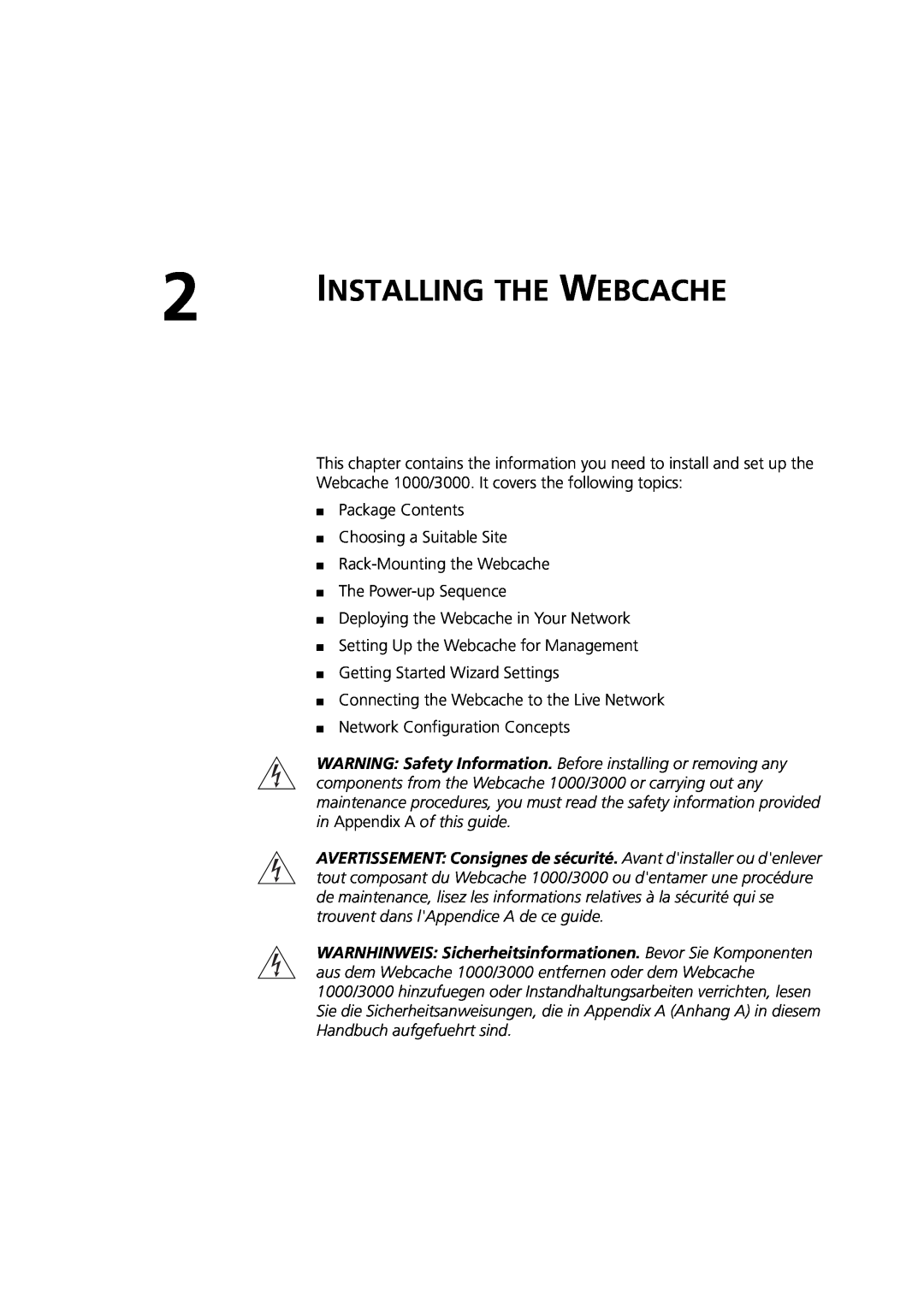 3Com Webcache 3000 (3C16116), Webcache 1000 (3C16115) manual Installing The Webcache 