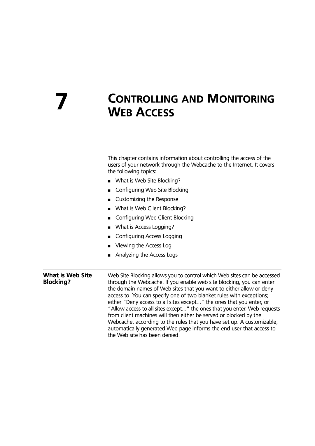 3Com Webcache 3000 (3C16116), Webcache 1000 (3C16115) manual Web Access, Controlling And Monitoring 