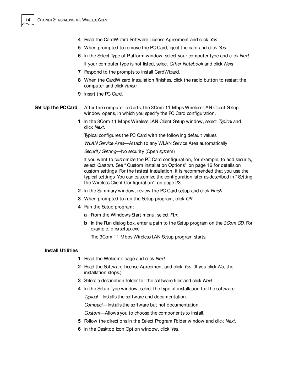 3Com WL-305 warranty Install Utilities 