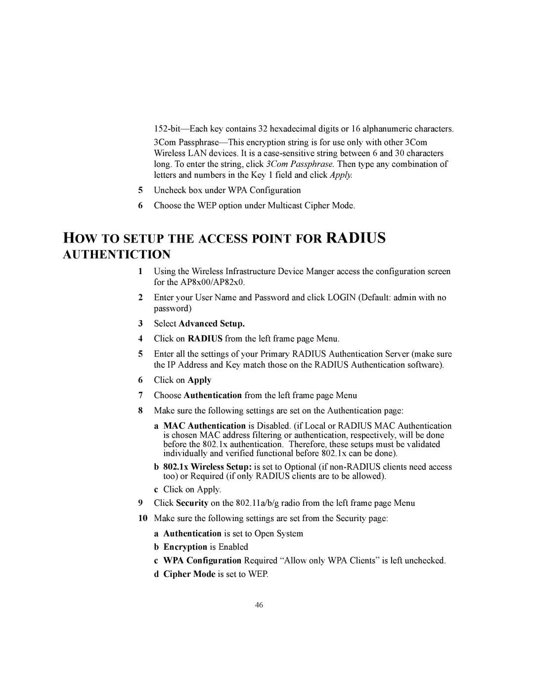 3Com WL-463, WL-450, WL-462 manual HOW to Setup the Access Point for Radius Authentiction, Select Advanced Setup 