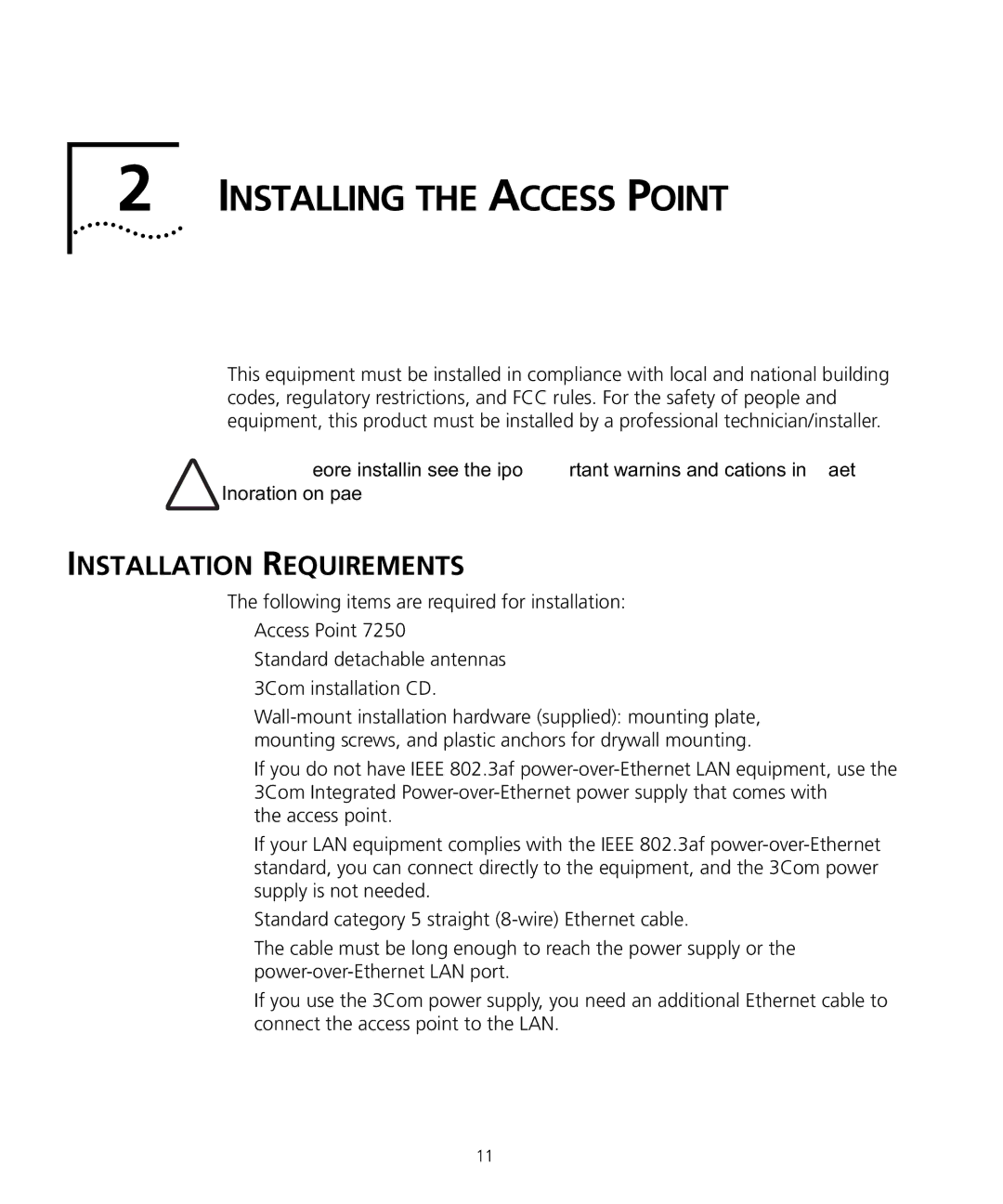 3Com WL-455 manual Installing the Access Point, Installation Requirements 
