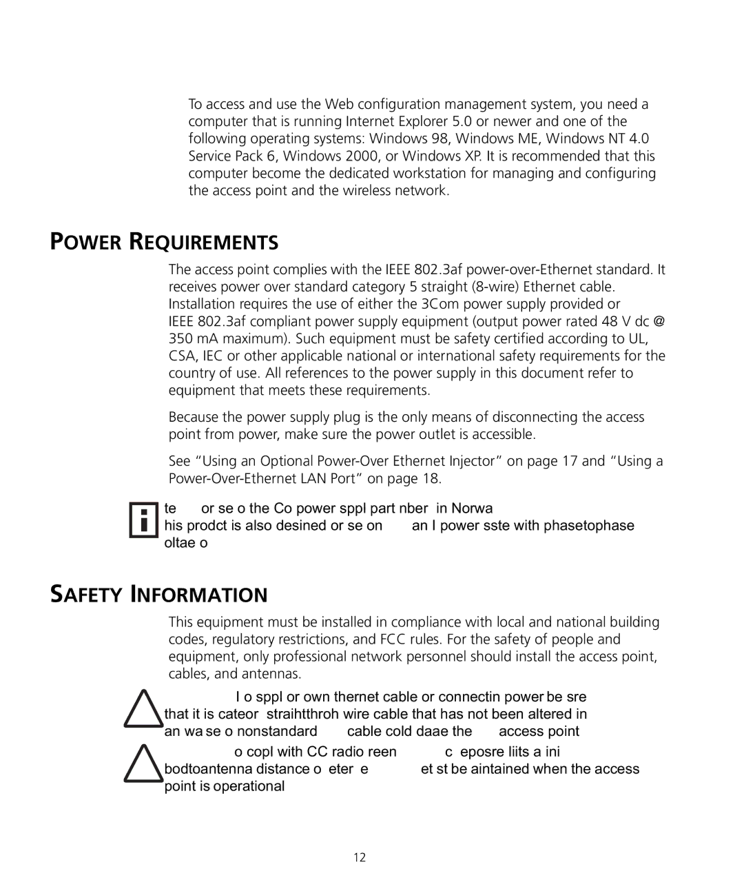 3Com WL-455 manual Power Requirements, Safety Information 