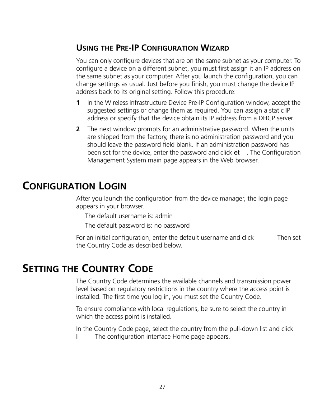 3Com WL-455 manual Configuration Login, Setting the Country Code, Using the PRE-IP Configuration Wizard 